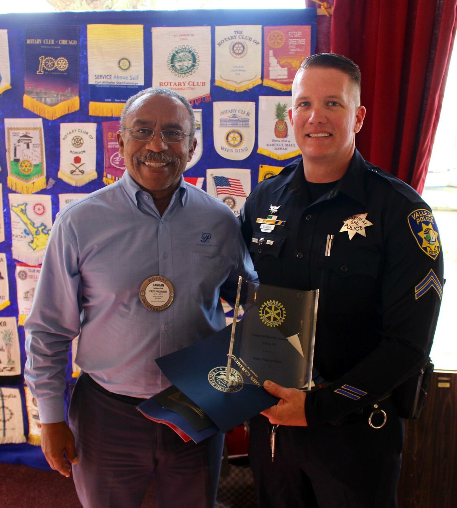 Vallejo Police Cpl. Dustin Joseph receives a Rotary Club Award