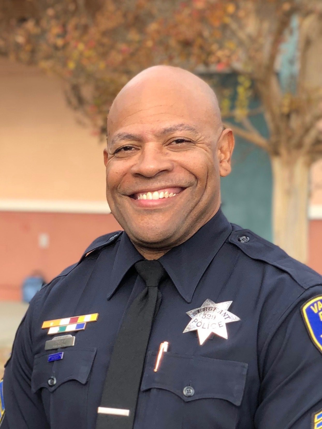 Steve Darden, Vallejo's most lethal officer of the past 20 years, said allegations he bent his badge are "a lie." He is seen here in a Mar. 24, 2020 Vallejo Police Department Facebook post announcing his promotion to lieutenant. Vallejo's shooters typically bend their badges at the 3 o'clock and 4 o'clock points.