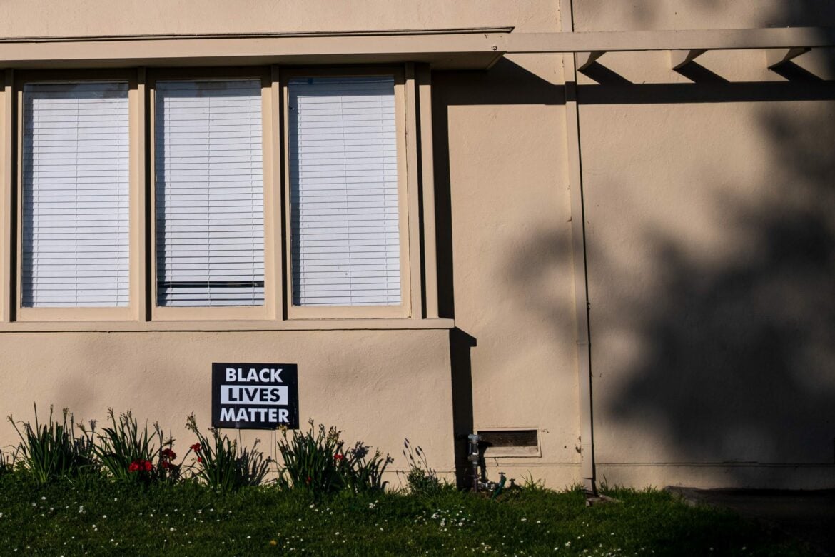 A "Black Lives Matter" yard sign in front of a house on Mare Island, Vallejo, Calif. in 2021.