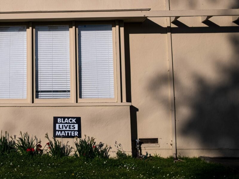 A "Black Lives Matter" yard sign in front of a house on Mare Island, Vallejo, Calif. in 2021.