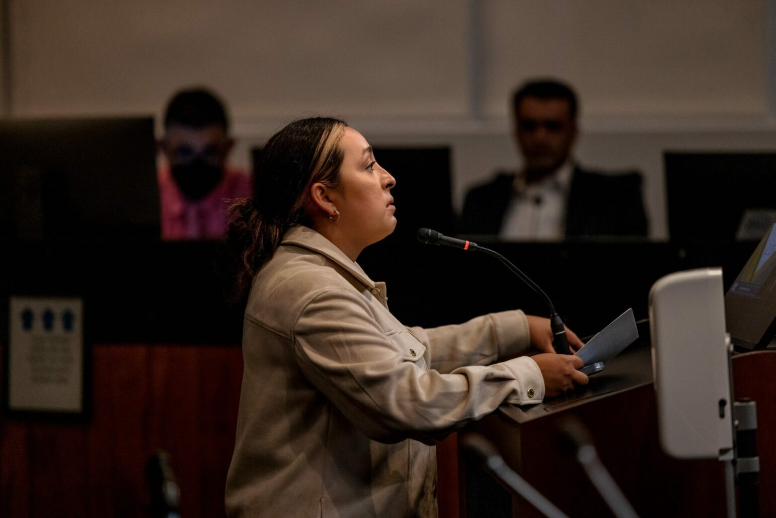 Michelle Monterrosa urges the Vallejo City Council to establish independent oversight of the city's police during a council meeting on August 23, 2022. A Vallejo police detective with three prior nonfatal shootings killed Monterrosa's brother Sean in 2022 after he mistook a hammer in the 22-year-old’s sweatshirt for a gun.