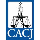 The logo for California Attorneys for Criminal Justice, a statewide advocacy group. It is blue, white and black, and features a hand holding the scales of justice and the text, "CACJ."